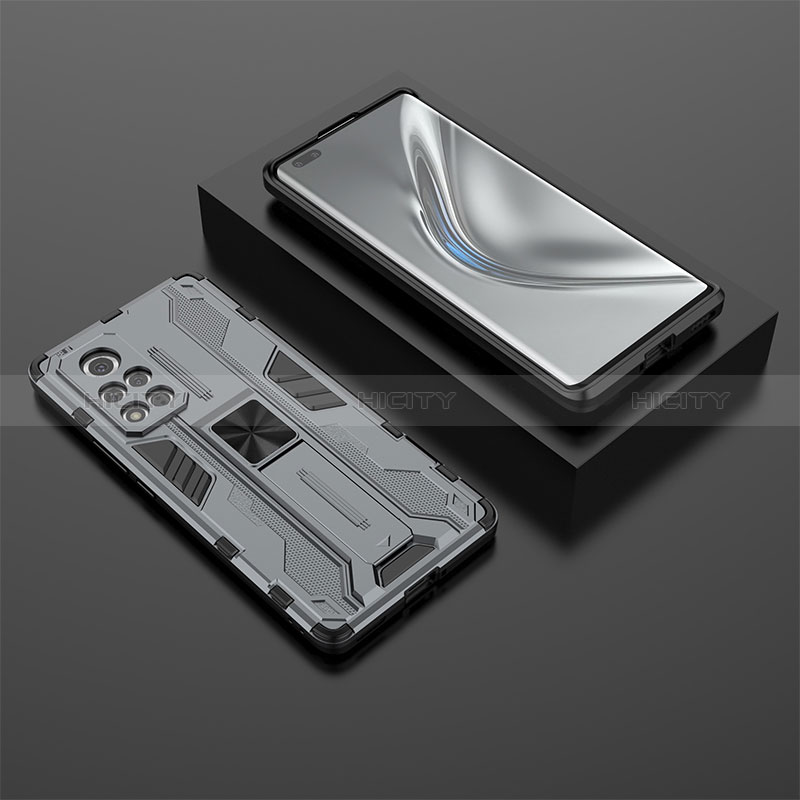 Funda Bumper Silicona y Plastico Mate Carcasa con Magnetico Soporte KC1 para Huawei Honor V40 5G