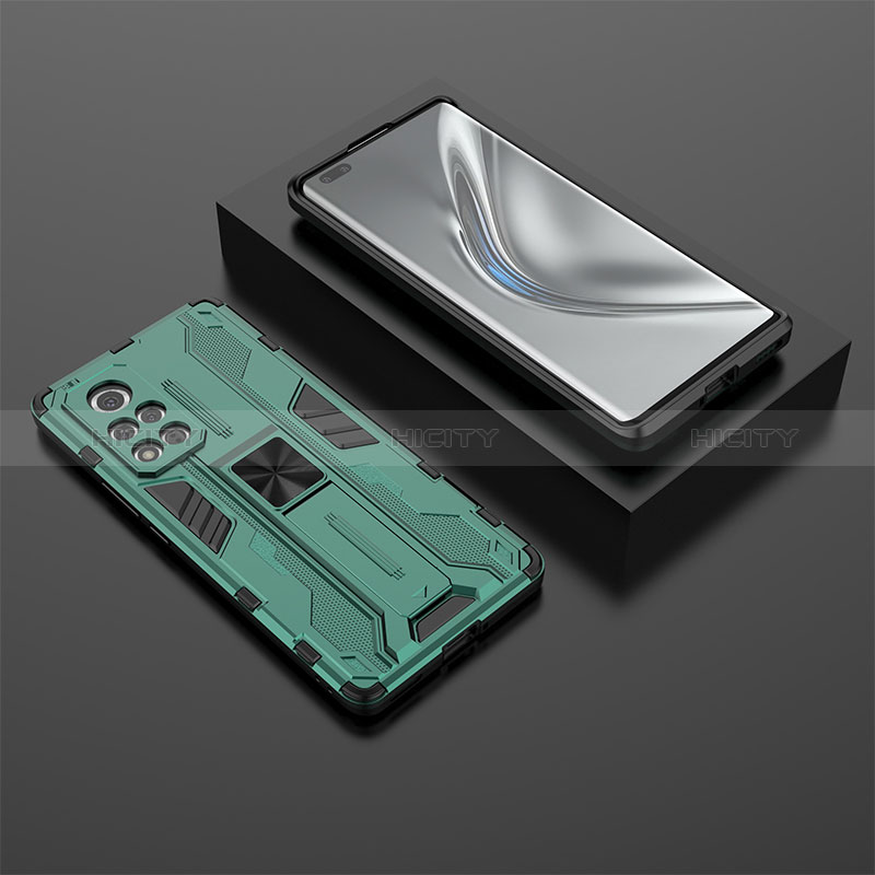 Funda Bumper Silicona y Plastico Mate Carcasa con Magnetico Soporte KC1 para Huawei Honor V40 5G Verde