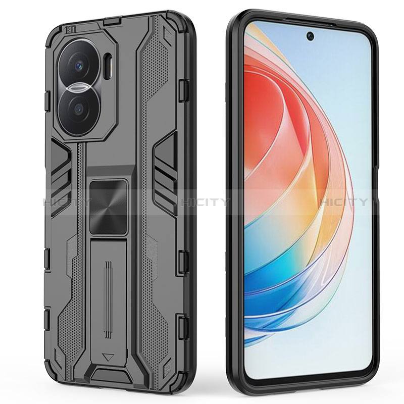 Funda Bumper Silicona y Plastico Mate Carcasa con Magnetico Soporte KC1 para Huawei Honor X40i 5G