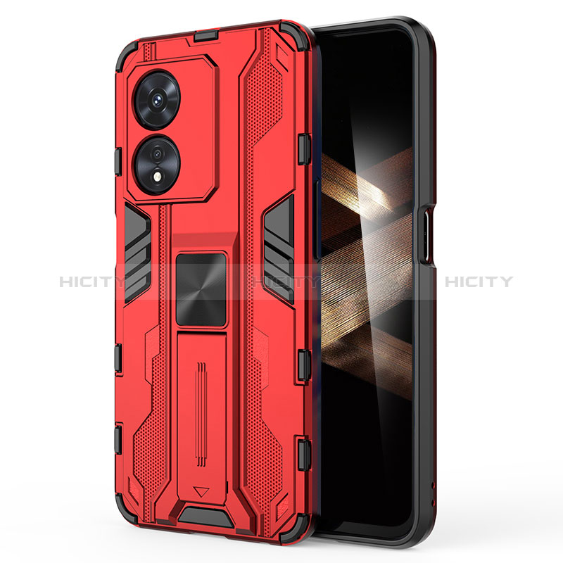 Funda Bumper Silicona y Plastico Mate Carcasa con Magnetico Soporte KC1 para Huawei Honor X5 Plus Rojo