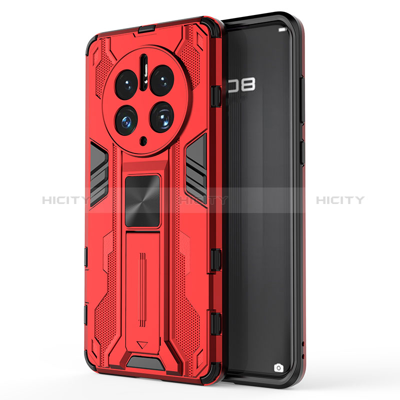 Funda Bumper Silicona y Plastico Mate Carcasa con Magnetico Soporte KC1 para Huawei Mate 50 Pro Rojo