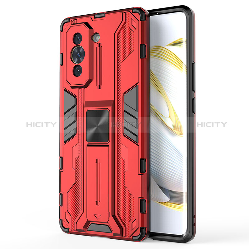 Funda Bumper Silicona y Plastico Mate Carcasa con Magnetico Soporte KC1 para Huawei Nova 10 Rojo