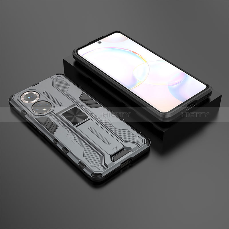 Funda Bumper Silicona y Plastico Mate Carcasa con Magnetico Soporte KC1 para Huawei Nova 9 Gris