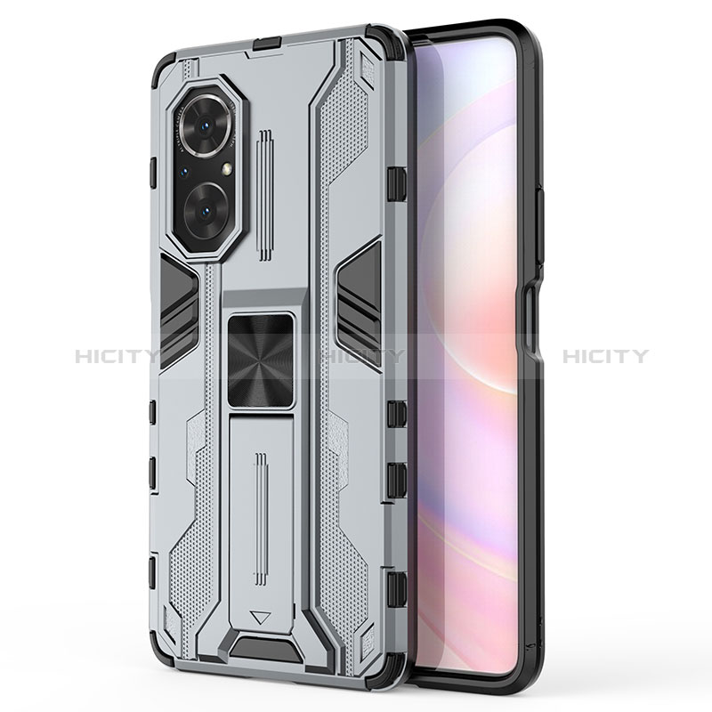 Funda Bumper Silicona y Plastico Mate Carcasa con Magnetico Soporte KC1 para Huawei Nova 9 SE Gris