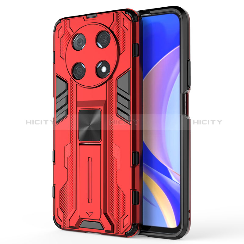 Funda Bumper Silicona y Plastico Mate Carcasa con Magnetico Soporte KC1 para Huawei Nova Y90 Rojo