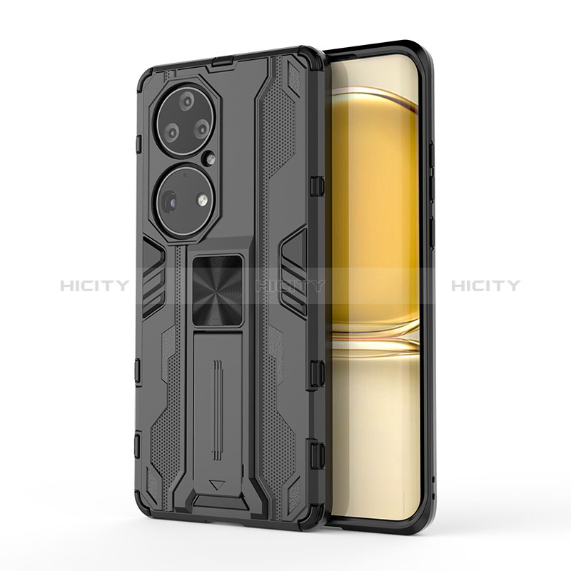 Funda Bumper Silicona y Plastico Mate Carcasa con Magnetico Soporte KC1 para Huawei P50 Pro