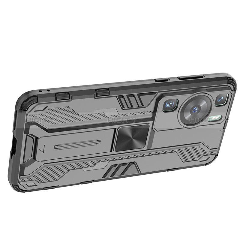 Funda Bumper Silicona y Plastico Mate Carcasa con Magnetico Soporte KC1 para Huawei P60 Pro