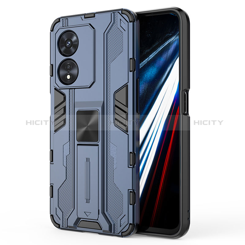 Funda Bumper Silicona y Plastico Mate Carcasa con Magnetico Soporte KC1 para Oppo A78 4G Azul