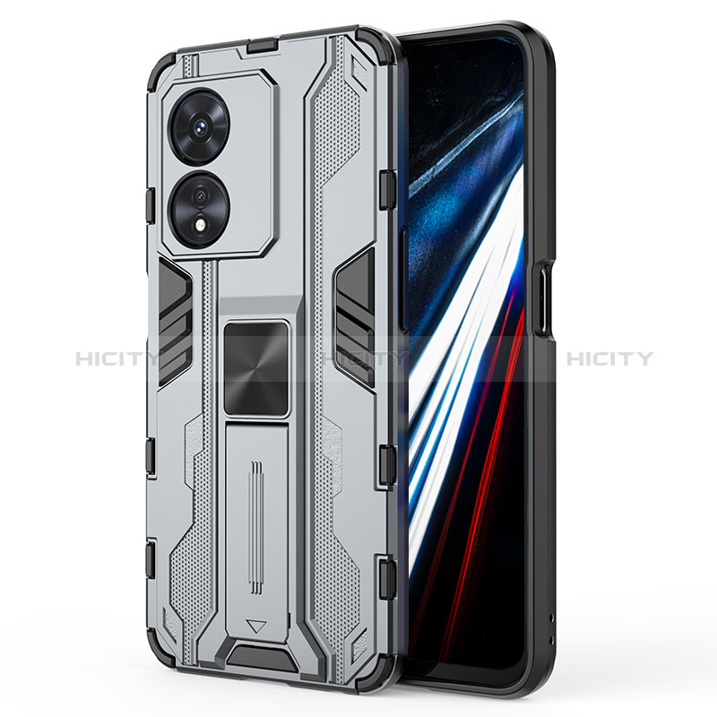 Funda Bumper Silicona y Plastico Mate Carcasa con Magnetico Soporte KC1 para Oppo A78 4G Gris