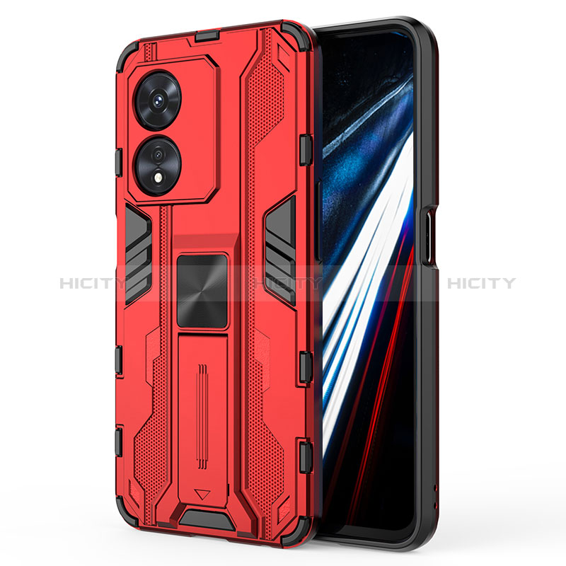 Funda Bumper Silicona y Plastico Mate Carcasa con Magnetico Soporte KC1 para Oppo A78 4G Rojo