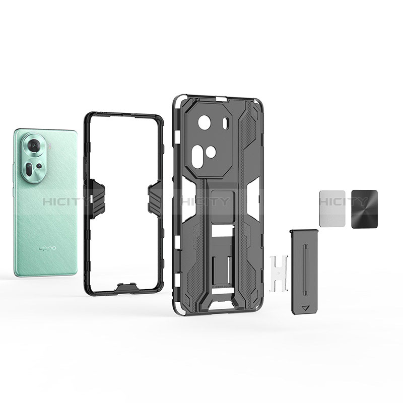 Funda Bumper Silicona y Plastico Mate Carcasa con Magnetico Soporte KC1 para Oppo Reno11 5G