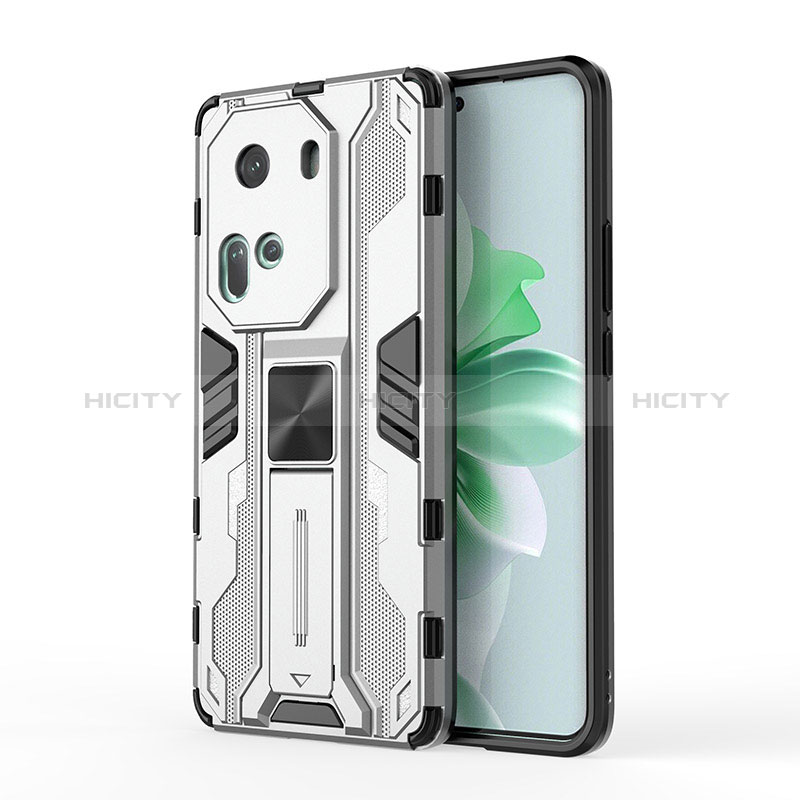 Funda Bumper Silicona y Plastico Mate Carcasa con Magnetico Soporte KC1 para Oppo Reno11 5G Plata