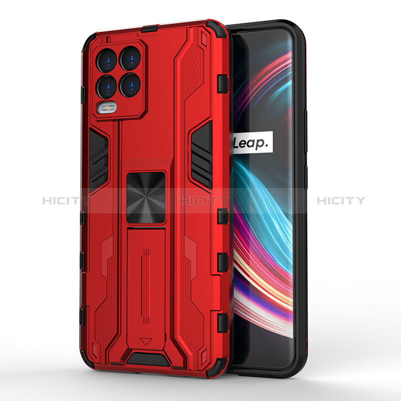 Funda Bumper Silicona y Plastico Mate Carcasa con Magnetico Soporte KC1 para Realme 8 4G Rojo