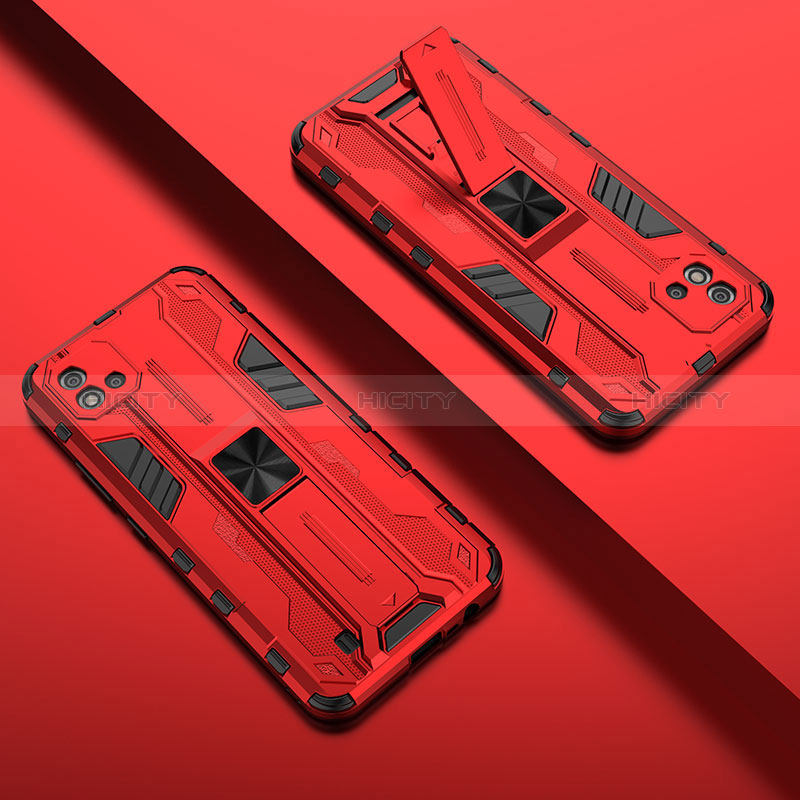 Funda Bumper Silicona y Plastico Mate Carcasa con Magnetico Soporte KC1 para Realme C11 (2021) Rojo