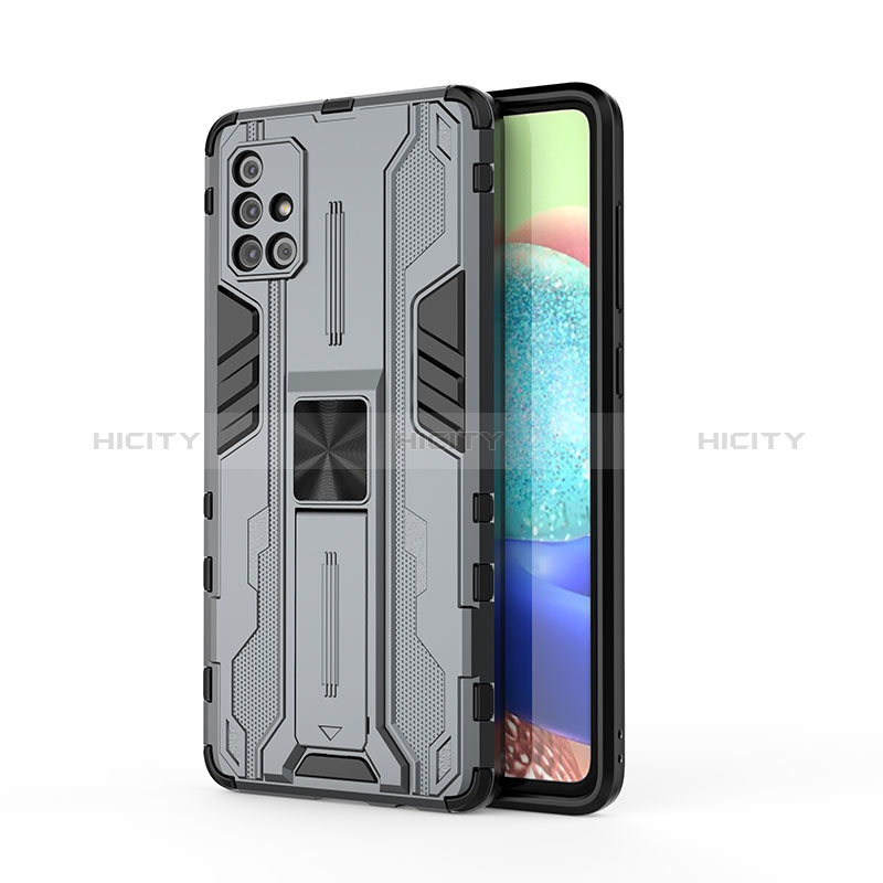 Funda Bumper Silicona y Plastico Mate Carcasa con Magnetico Soporte KC1 para Samsung Galaxy A71 4G A715 Gris