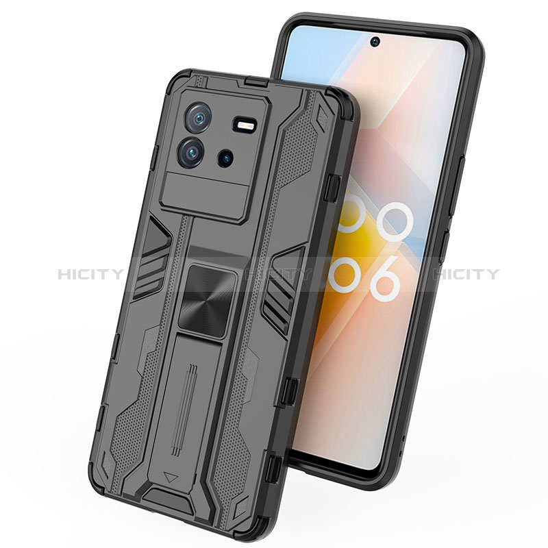 Funda Bumper Silicona y Plastico Mate Carcasa con Magnetico Soporte KC1 para Vivo iQOO Neo6 SE 5G