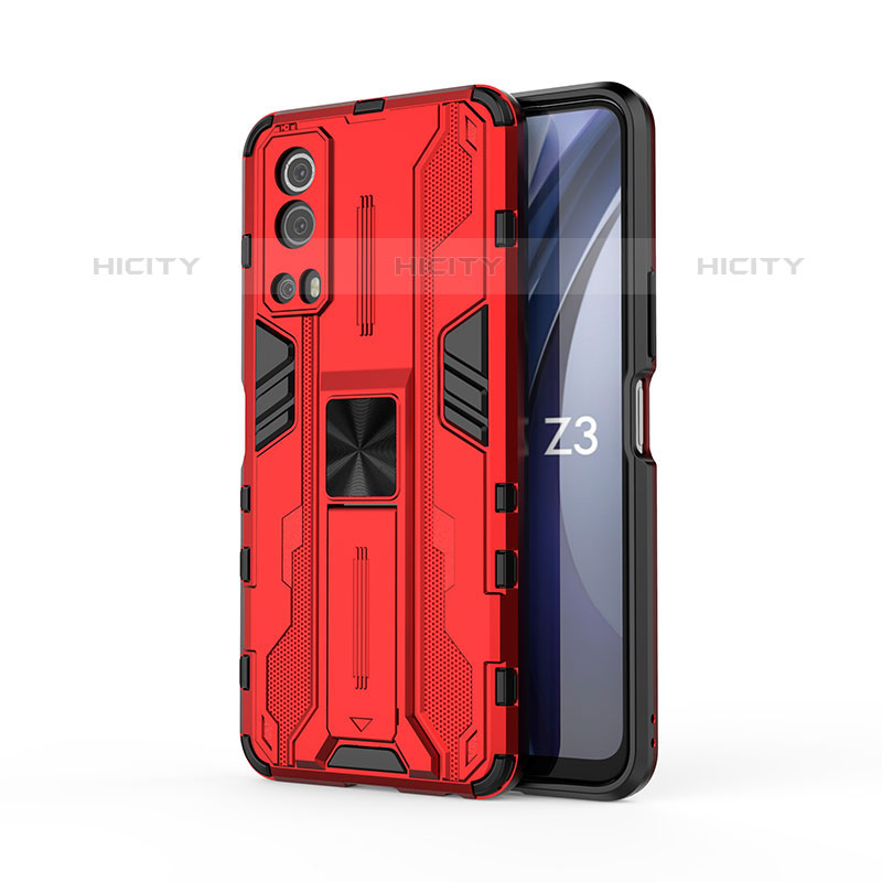 Funda Bumper Silicona y Plastico Mate Carcasa con Magnetico Soporte KC1 para Vivo iQOO Z3 5G Rojo