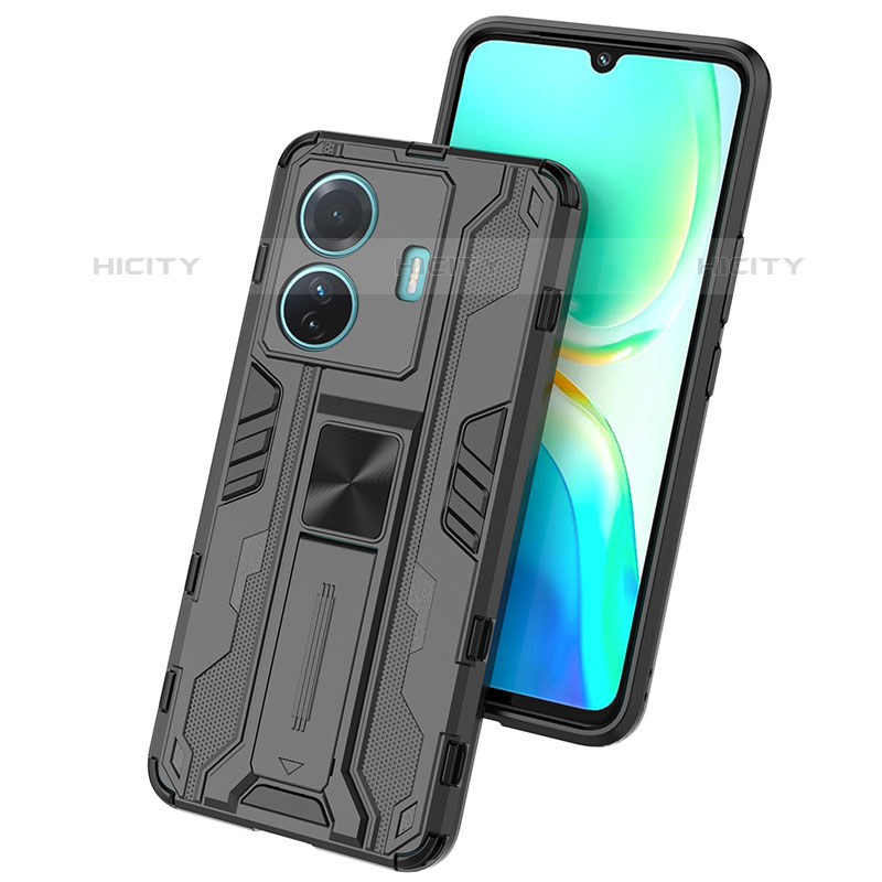 Funda Bumper Silicona y Plastico Mate Carcasa con Magnetico Soporte KC1 para Vivo iQOO Z6 Pro 5G