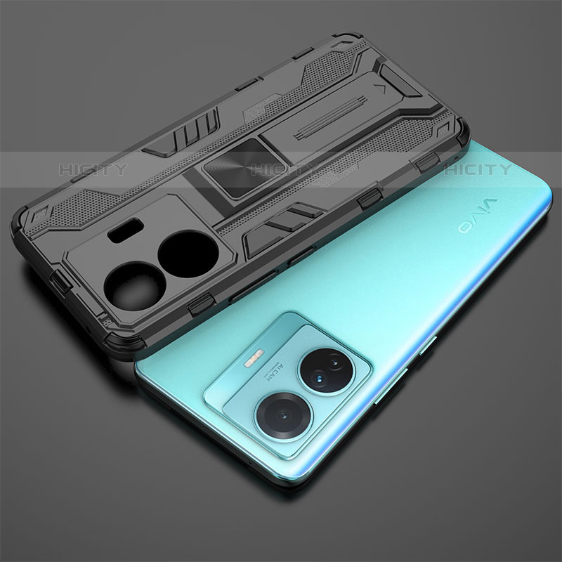 Funda Bumper Silicona y Plastico Mate Carcasa con Magnetico Soporte KC1 para Vivo iQOO Z6 Pro 5G