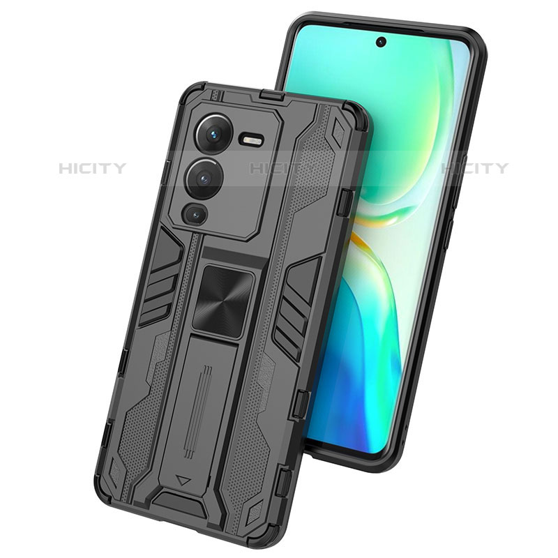 Funda Bumper Silicona y Plastico Mate Carcasa con Magnetico Soporte KC1 para Vivo V25 Pro 5G