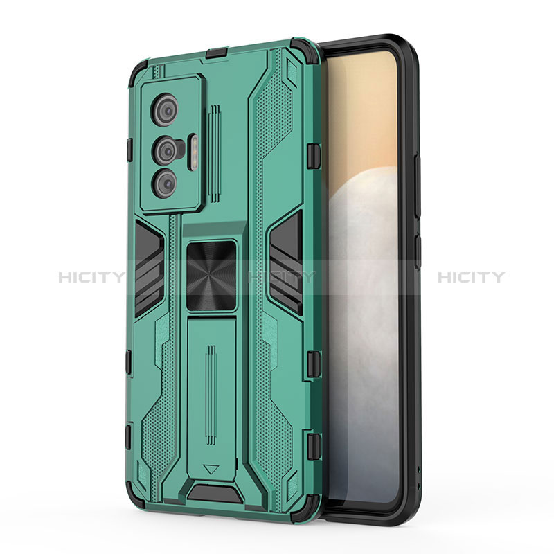 Funda Bumper Silicona y Plastico Mate Carcasa con Magnetico Soporte KC1 para Vivo X70 5G Verde