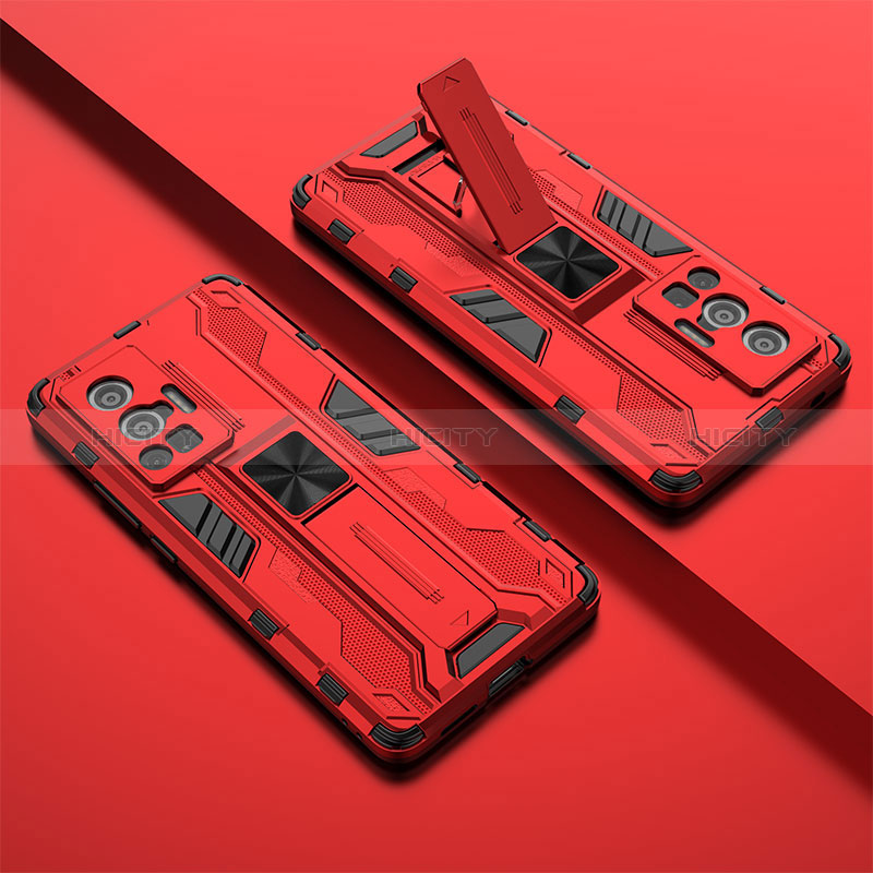 Funda Bumper Silicona y Plastico Mate Carcasa con Magnetico Soporte KC1 para Vivo X70 Pro 5G Rojo