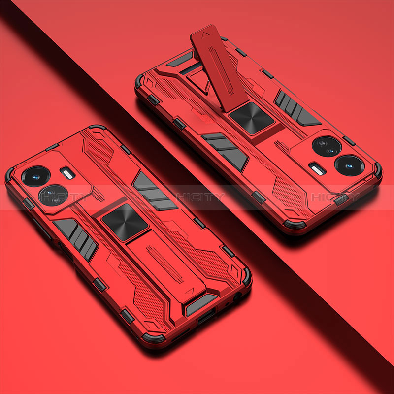 Funda Bumper Silicona y Plastico Mate Carcasa con Magnetico Soporte KC1 para Vivo Y77e t1 Rojo