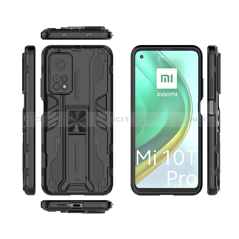 Funda Bumper Silicona y Plastico Mate Carcasa con Magnetico Soporte KC1 para Xiaomi Mi 10T 5G