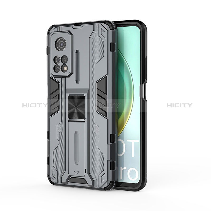 Funda Bumper Silicona y Plastico Mate Carcasa con Magnetico Soporte KC1 para Xiaomi Mi 10T 5G Gris