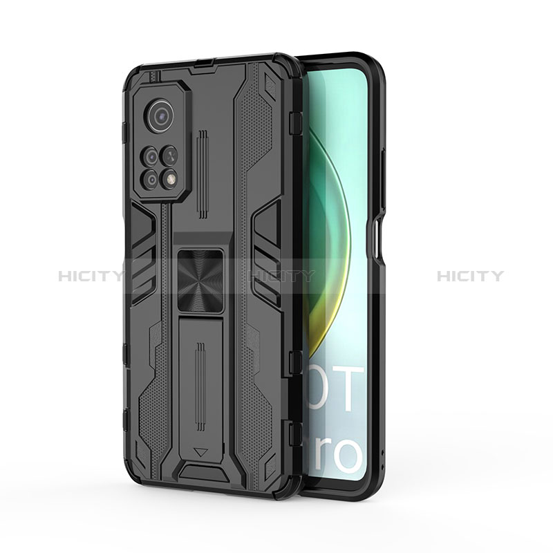 Funda Bumper Silicona y Plastico Mate Carcasa con Magnetico Soporte KC1 para Xiaomi Mi 10T 5G Negro