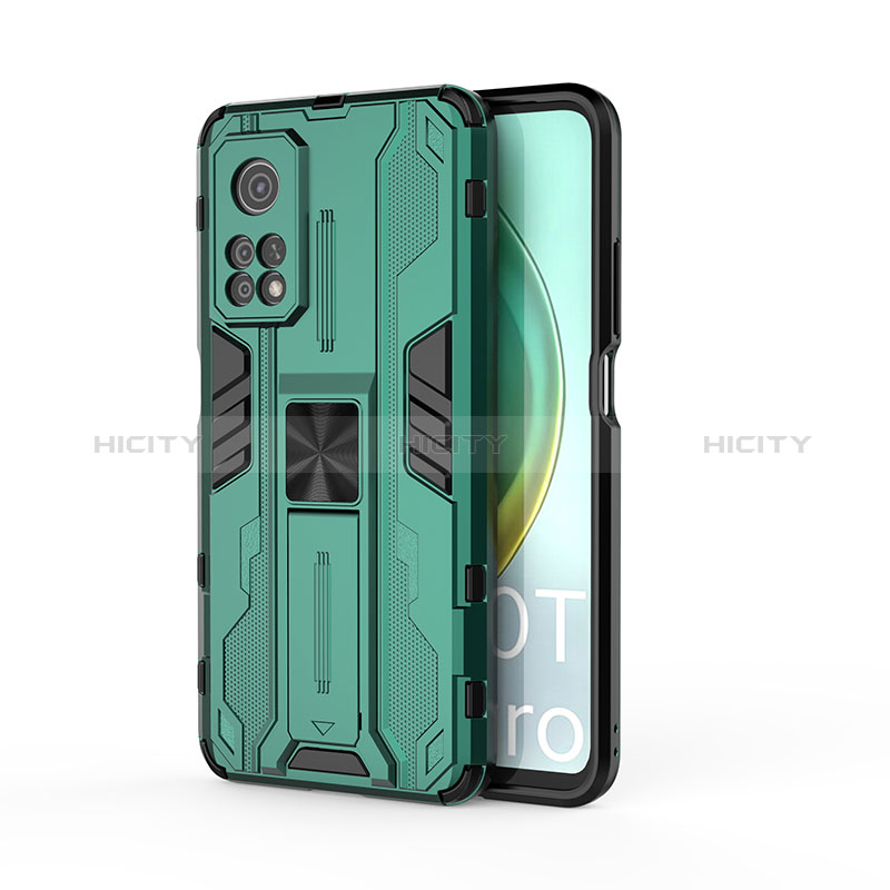 Funda Bumper Silicona y Plastico Mate Carcasa con Magnetico Soporte KC1 para Xiaomi Mi 10T 5G Verde