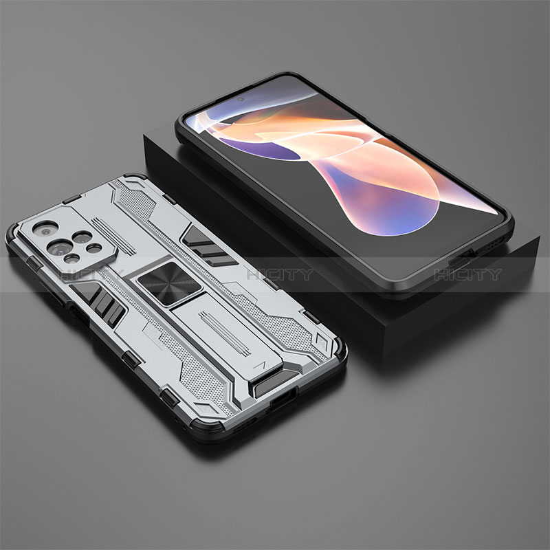 Funda Bumper Silicona y Plastico Mate Carcasa con Magnetico Soporte KC1 para Xiaomi Mi 11i 5G (2022) Gris