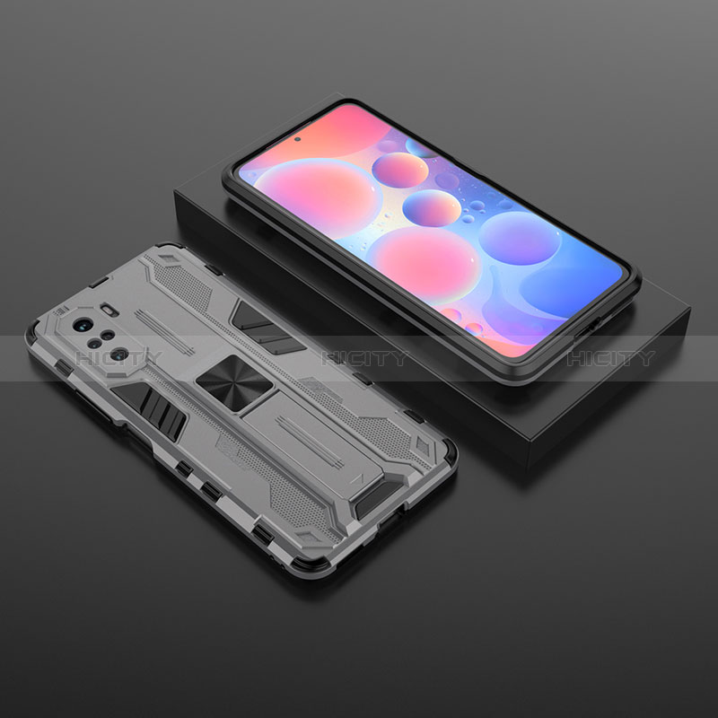 Funda Bumper Silicona y Plastico Mate Carcasa con Magnetico Soporte KC1 para Xiaomi Mi 11i 5G Gris