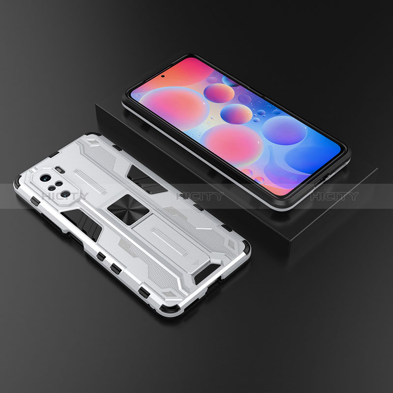 Funda Bumper Silicona y Plastico Mate Carcasa con Magnetico Soporte KC1 para Xiaomi Mi 11i 5G Plata