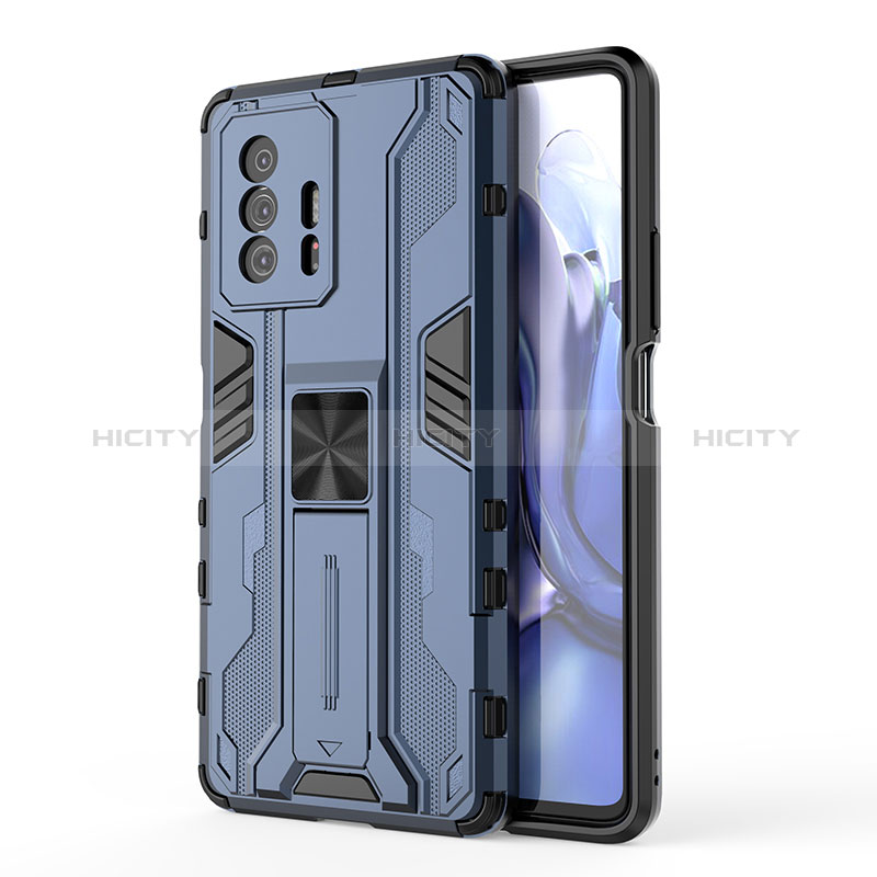 Funda Bumper Silicona y Plastico Mate Carcasa con Magnetico Soporte KC1 para Xiaomi Mi 11T 5G Azul