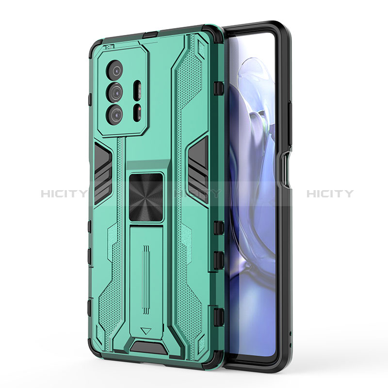 Funda Bumper Silicona y Plastico Mate Carcasa con Magnetico Soporte KC1 para Xiaomi Mi 11T 5G Verde