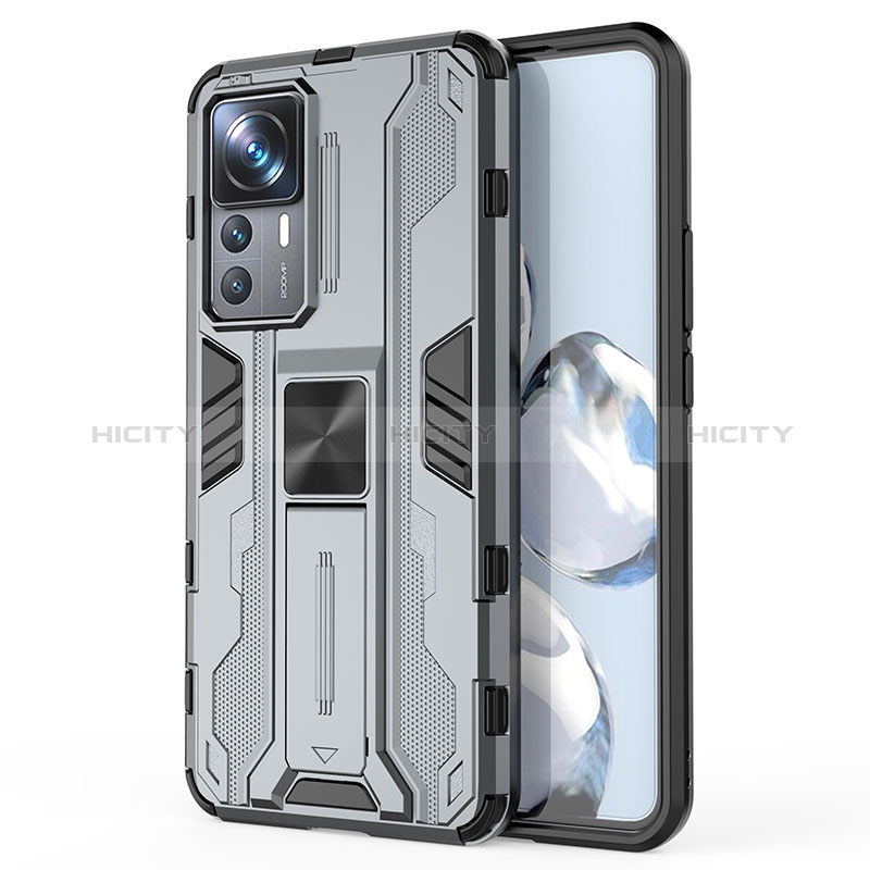 Funda Bumper Silicona y Plastico Mate Carcasa con Magnetico Soporte KC1 para Xiaomi Mi 12T Pro 5G Gris