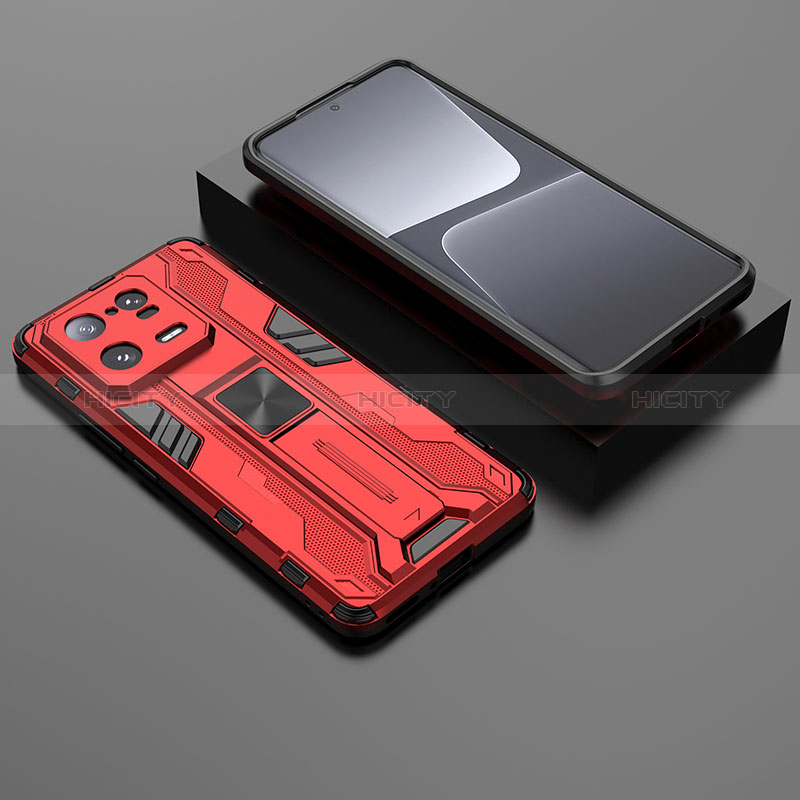 Funda Bumper Silicona y Plastico Mate Carcasa con Magnetico Soporte KC1 para Xiaomi Mi 13 Pro 5G Rojo