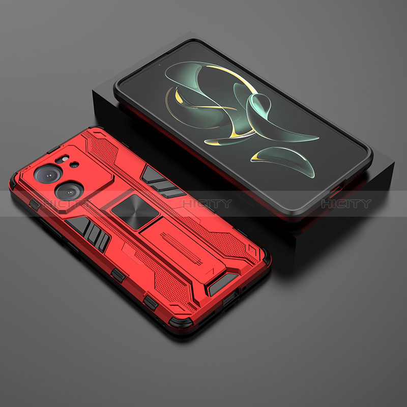 Funda Bumper Silicona y Plastico Mate Carcasa con Magnetico Soporte KC1 para Xiaomi Mi 13T 5G Rojo