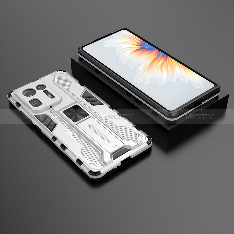 Funda Bumper Silicona y Plastico Mate Carcasa con Magnetico Soporte KC1 para Xiaomi Mi Mix 4 5G Plata