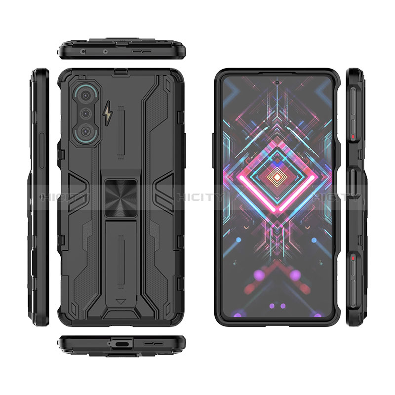 Funda Bumper Silicona y Plastico Mate Carcasa con Magnetico Soporte KC1 para Xiaomi Poco F3 GT 5G