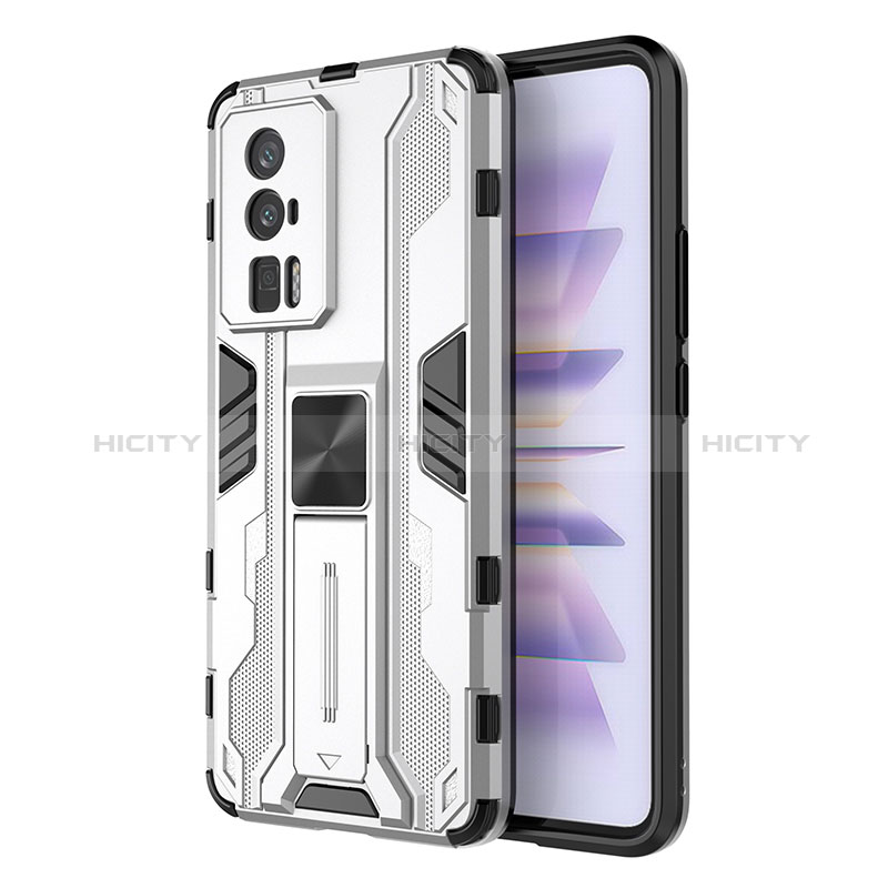 Funda Bumper Silicona y Plastico Mate Carcasa con Magnetico Soporte KC1 para Xiaomi Poco F5 Pro 5G