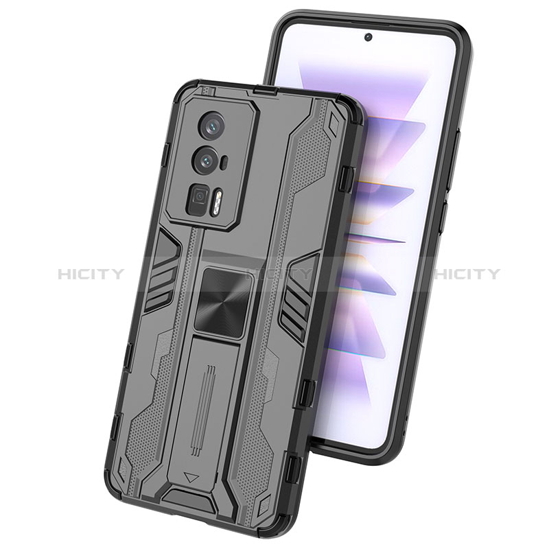 Funda Bumper Silicona y Plastico Mate Carcasa con Magnetico Soporte KC1 para Xiaomi Poco F5 Pro 5G