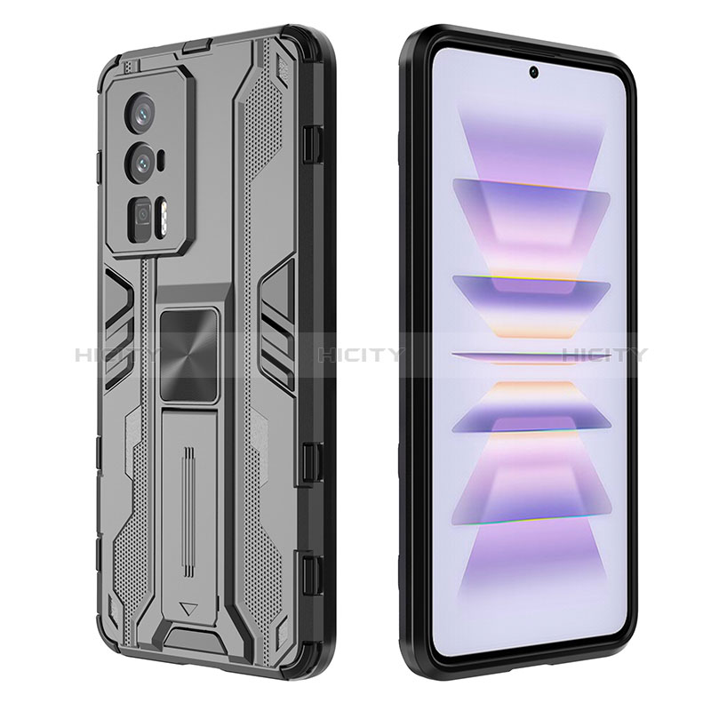 Funda Bumper Silicona y Plastico Mate Carcasa con Magnetico Soporte KC1 para Xiaomi Poco F5 Pro 5G