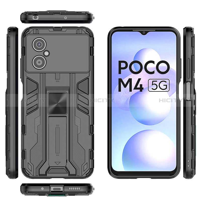 Funda Bumper Silicona y Plastico Mate Carcasa con Magnetico Soporte KC1 para Xiaomi Poco M4 5G