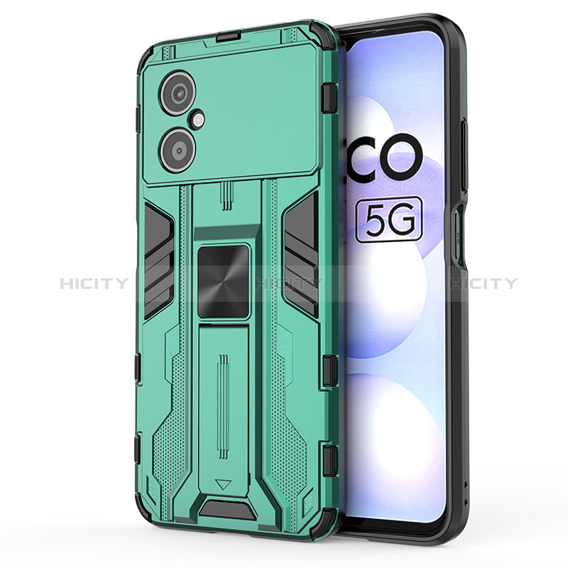 Funda Bumper Silicona y Plastico Mate Carcasa con Magnetico Soporte KC1 para Xiaomi Poco M4 5G Verde