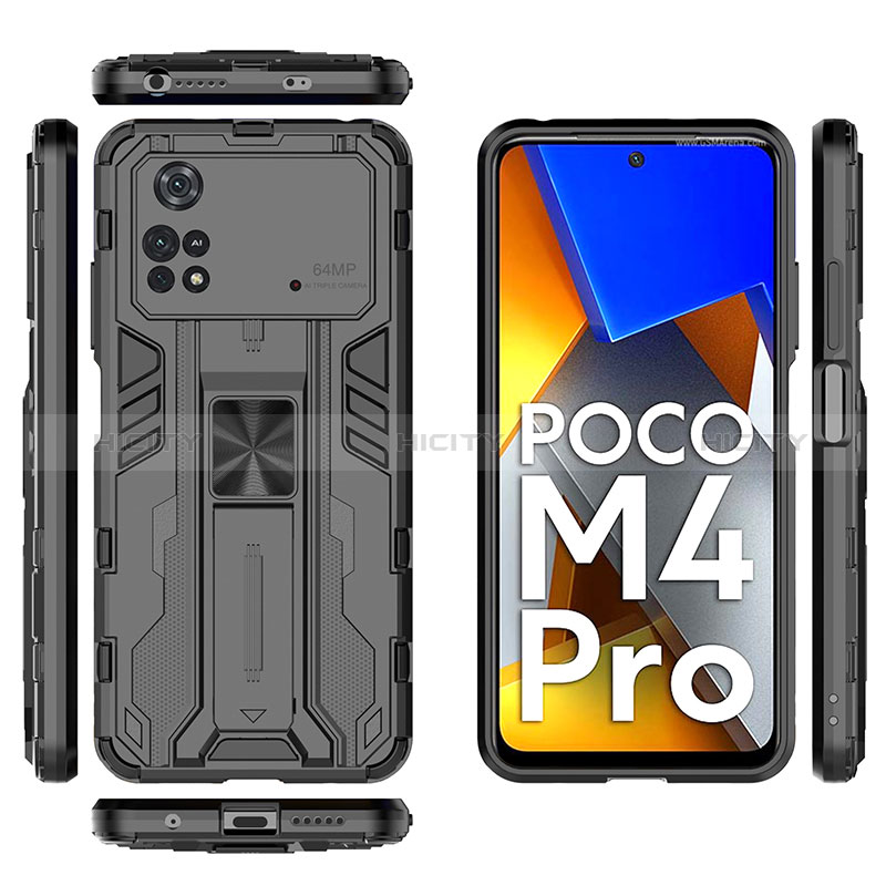 Funda Bumper Silicona y Plastico Mate Carcasa con Magnetico Soporte KC1 para Xiaomi Poco M4 Pro 4G