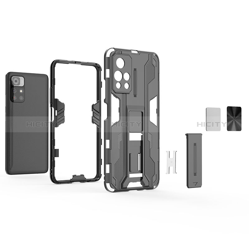 Funda Bumper Silicona y Plastico Mate Carcasa con Magnetico Soporte KC1 para Xiaomi Poco M4 Pro 5G