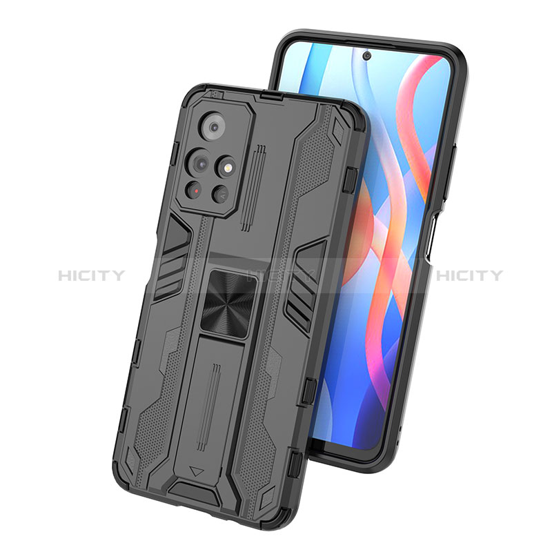 Funda Bumper Silicona y Plastico Mate Carcasa con Magnetico Soporte KC1 para Xiaomi Poco M4 Pro 5G