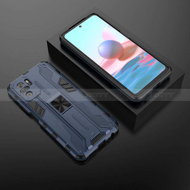 Funda Bumper Silicona y Plastico Mate Carcasa con Magnetico Soporte KC1 para Xiaomi Poco M5S Azul